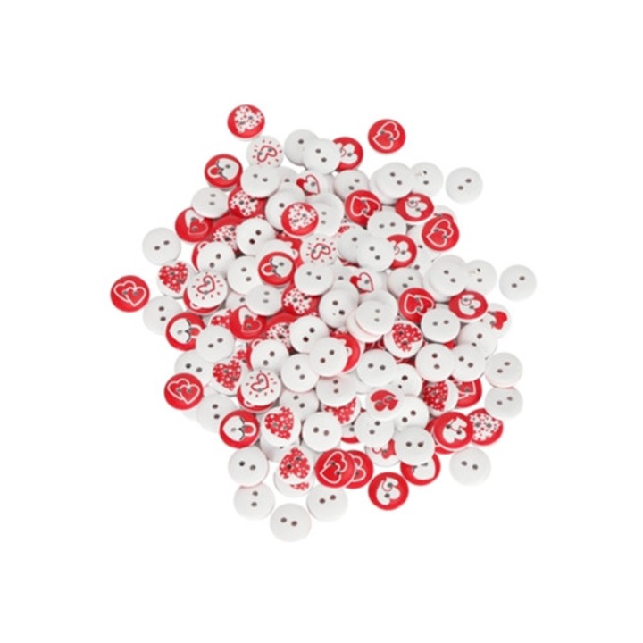 Fadísz gombok szerelem mintával, 2 lyuk, 15mm, 200 darabos készlet