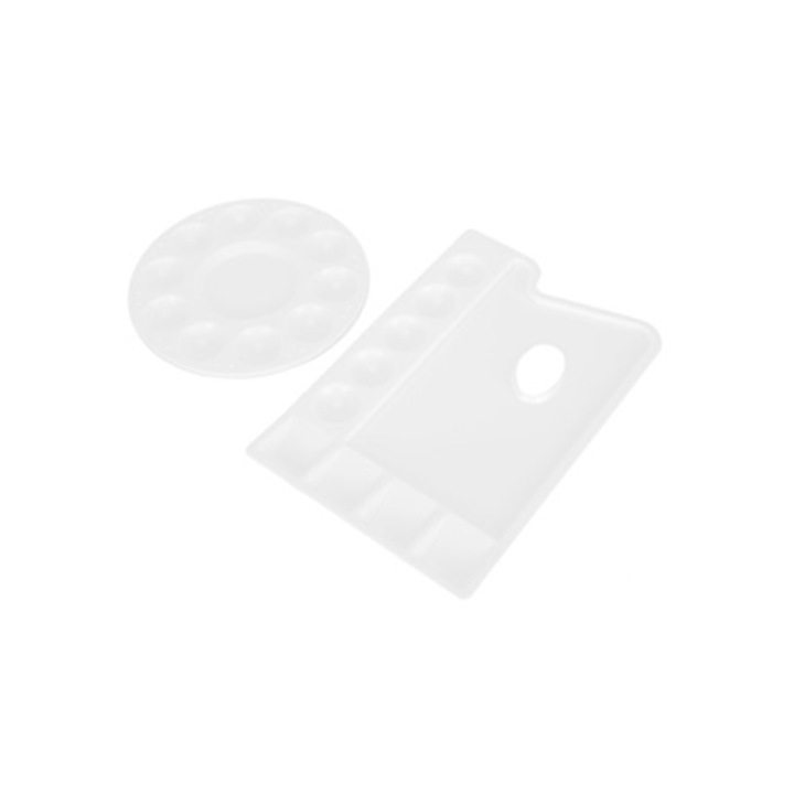 Set 2 palete de vopsea circulare si rectangulare, accesorii pentru craft, plastic