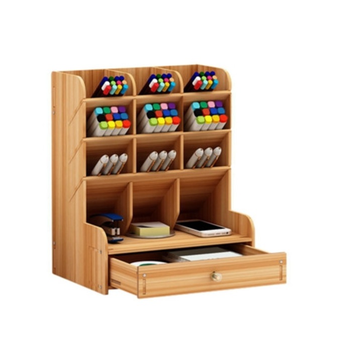 Suport articole birou, capacitate mare, multiple compartimente, constructie robusta, multicolor
