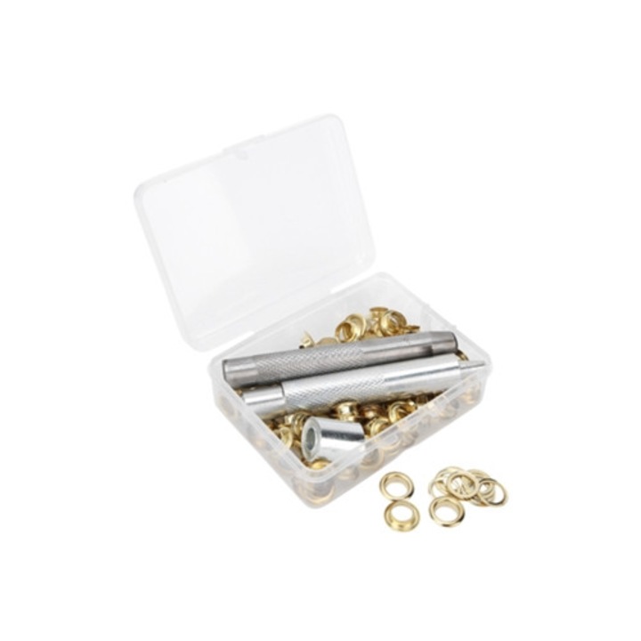 100 db 0,3"-es ringli készlet szerszámokkal a felhelyezéshez, ruházathoz, vászonhoz és kézműves termékekhez