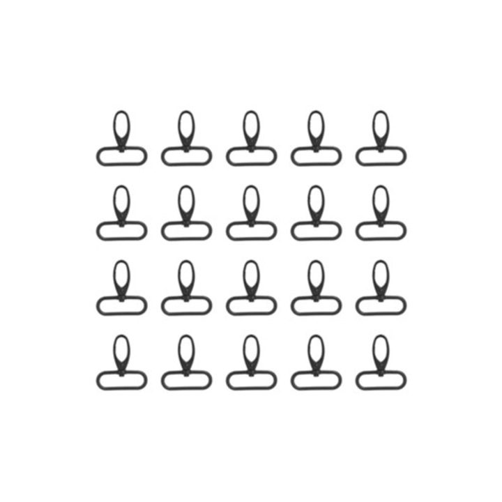 20 db-os fekete fém forgó karabiner készlet kézműves munkákhoz, táskákhoz, kulcstartókhoz, függőágyakhoz