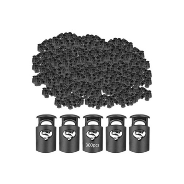 300 darab rugós zsinórzár készlet, táskákhoz és ruházathoz, fekete