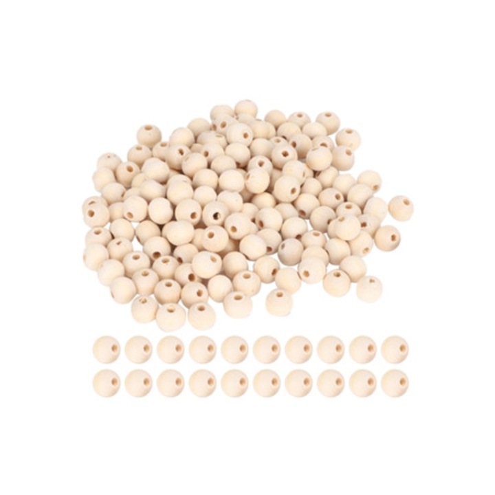 Set de margele din lemn rotunde, 300 buc, 4mm-10mm, natural