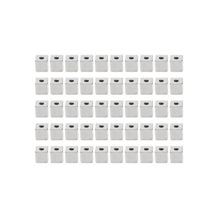 Set de 50 bucati margele patrate din otel inoxidabil 6x6x2mm pentru bijuterii