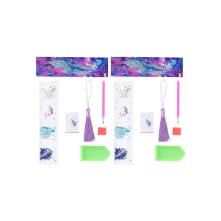 Set de artizanat pictura cu diamante 5D, semn de carte cu pene, decorativ, multicolor