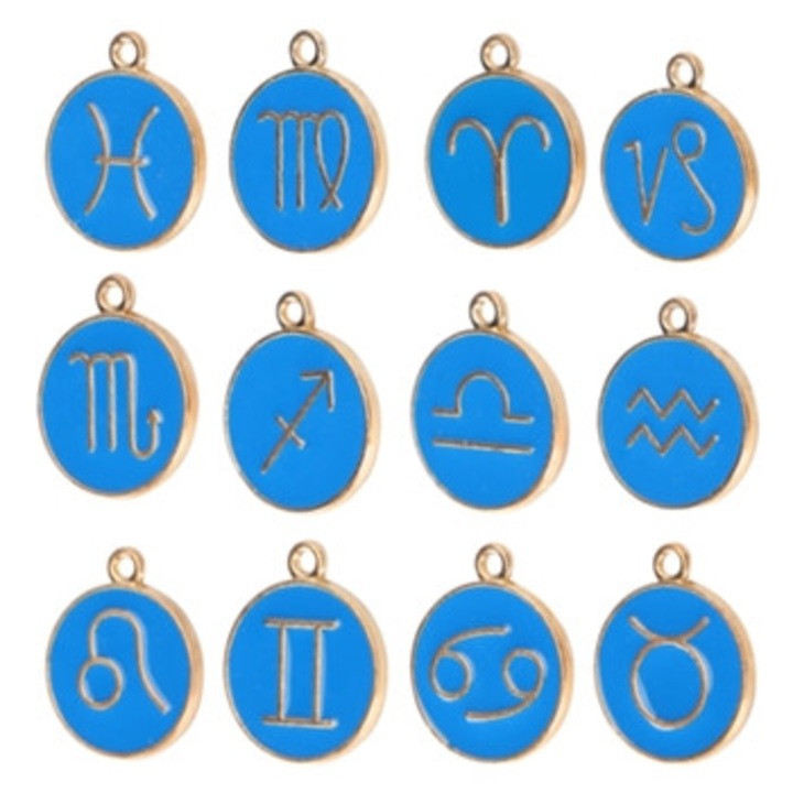 Set 12 Pandantive Rotunde cu Constelatii, Metal, pentru Coliere si Bratari