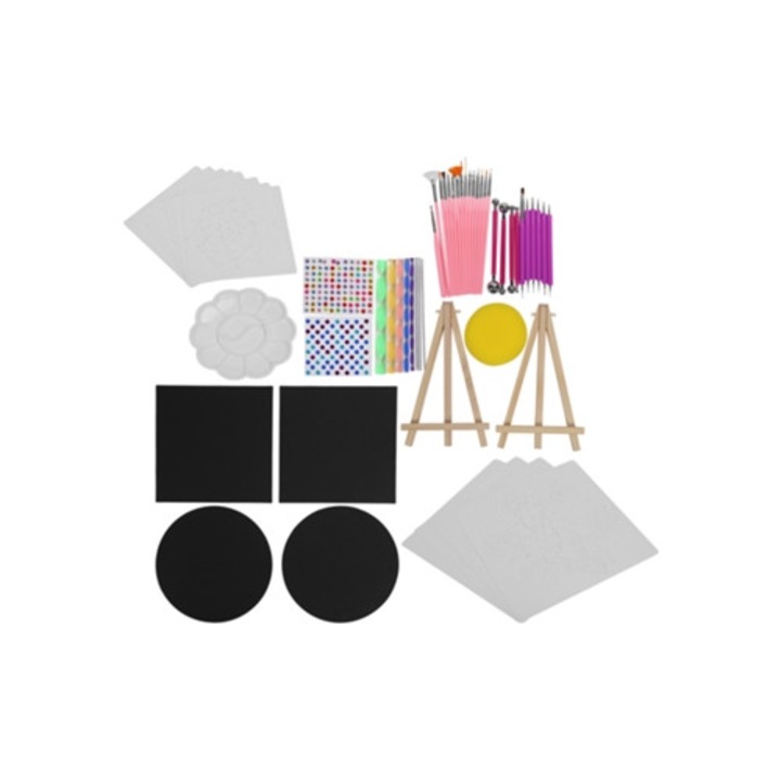 Set unelte pictura Mandala, 55 piese, pentru pictura pe piatra