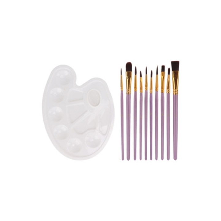 Set de 10 pensule pentru vopsea in ulei, fara miros, cu paleta, dimensiuni diferite