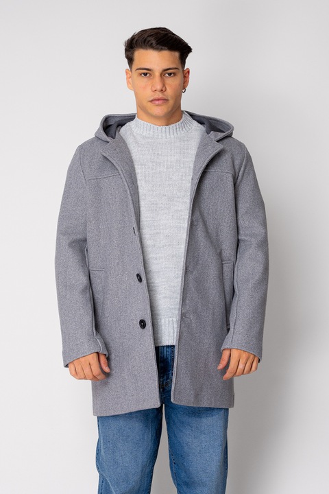 Hosszú kapucnis kabát Szürke melange 18862, Melange világosszürke