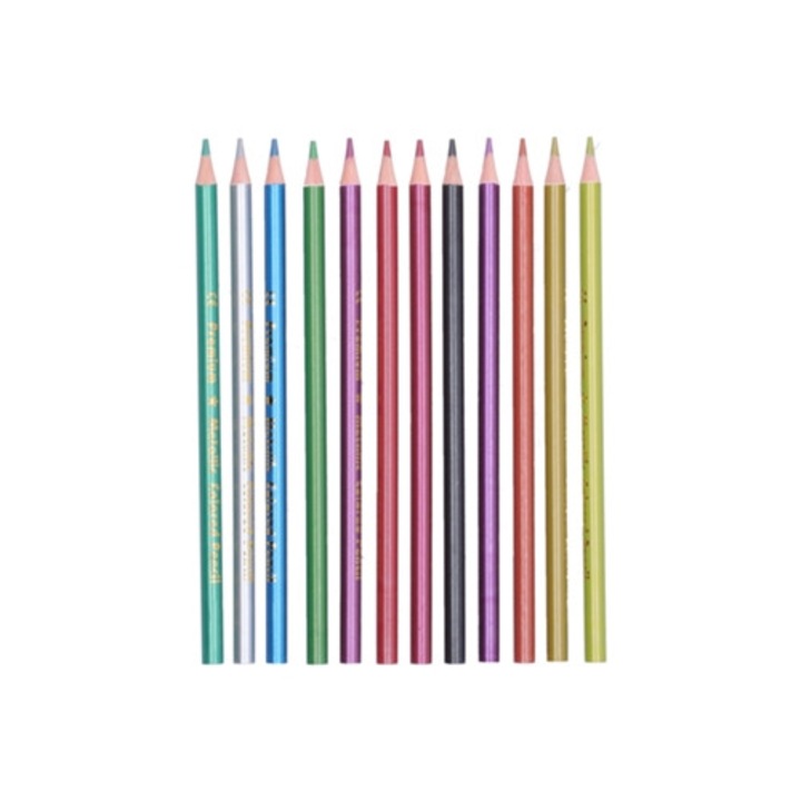 Creioane colorate metalice sau fluorescente, 12 culori, set pentru desen si pictura