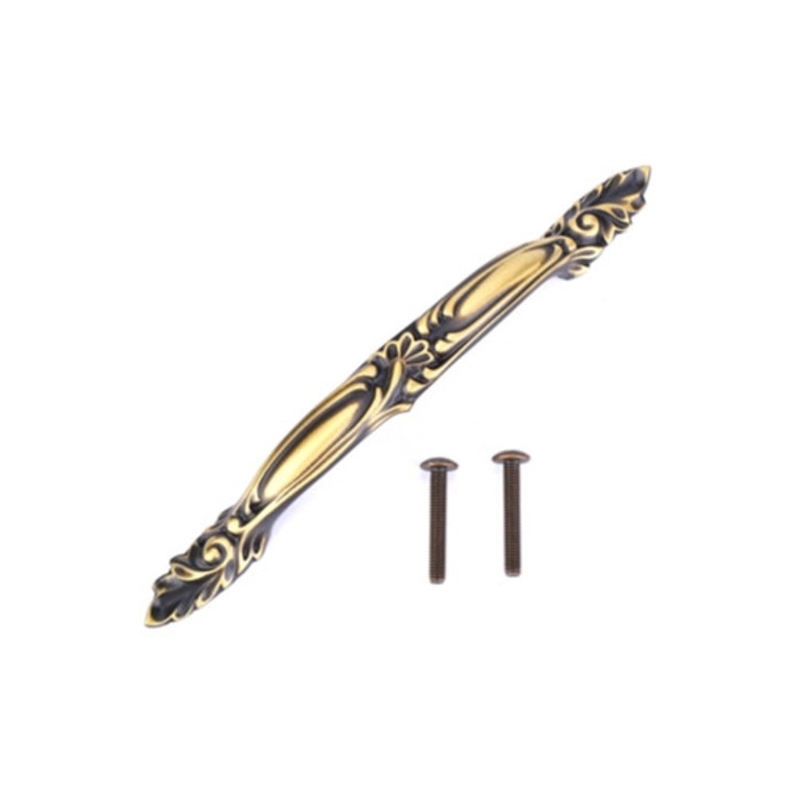 Maner dublu din alama pentru sertare, feronerie mobilier, 2 gauri, aurie