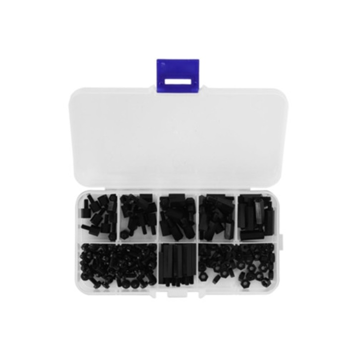 Set de 180 de piulite si suruburi din nailon M3, negru
