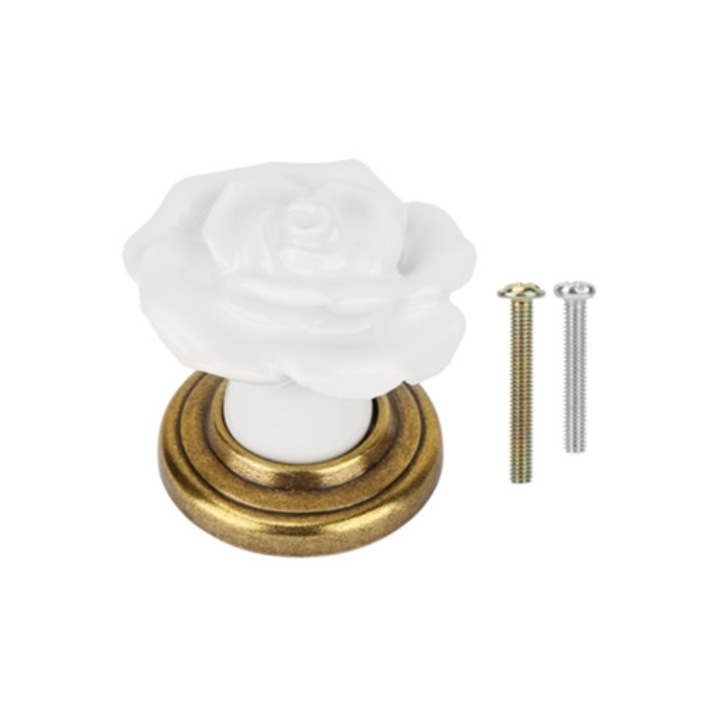 Manere ceramice pentru dulap, set, lemn de trandafir, bronz/alb