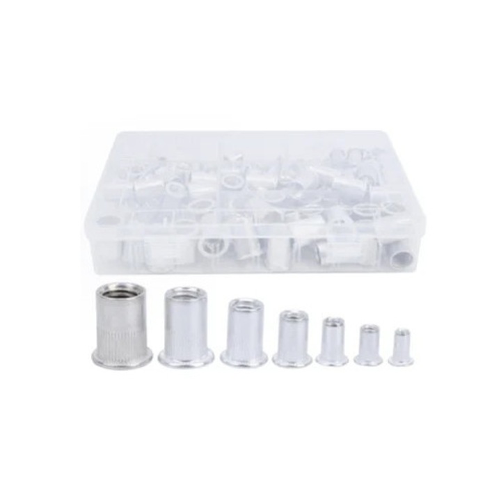 Set de 175 suruburi din aluminiu cu cap plat, cu cutie de depozitare, pentru unelte industriale