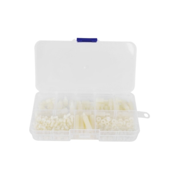 Set de suruburi si piulite M3 din nailon, 180 piese, alb