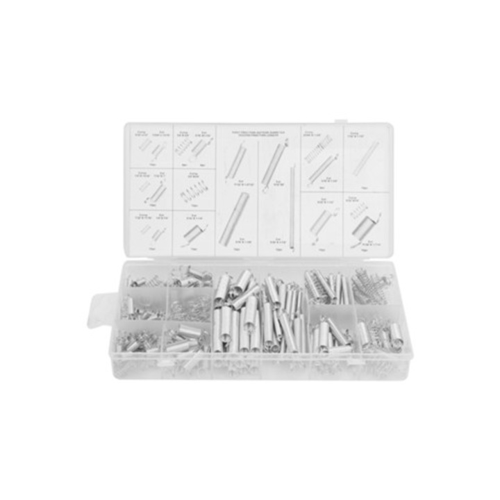 Set de arcuri metalice, 200 piese, 20 dimensiuni, extensie si compresie, cu cutie