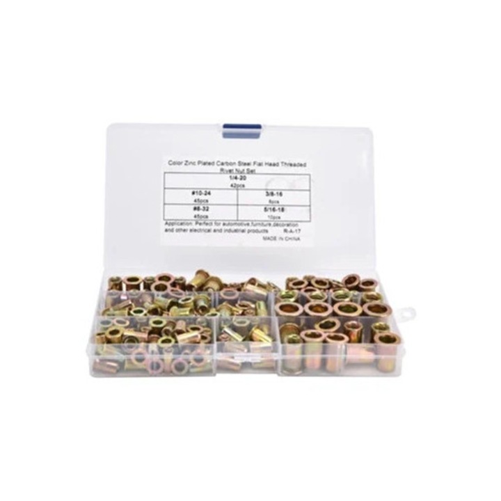 Set 150 piulite cu cap plat, metalice, pentru automobile si mobila