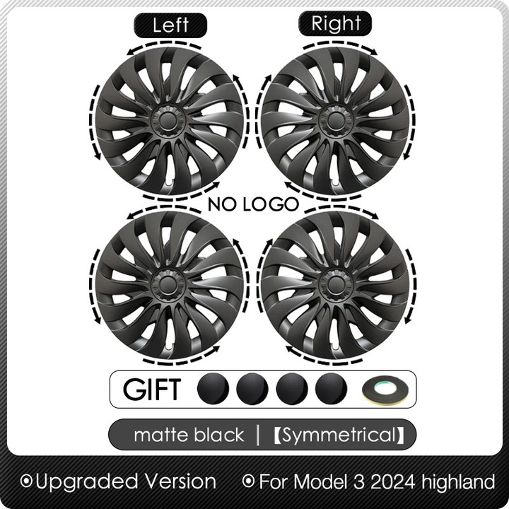 Capace roti set pentru Tesla Model 3 Highland, plastic ABS, negru mat, 18 inch