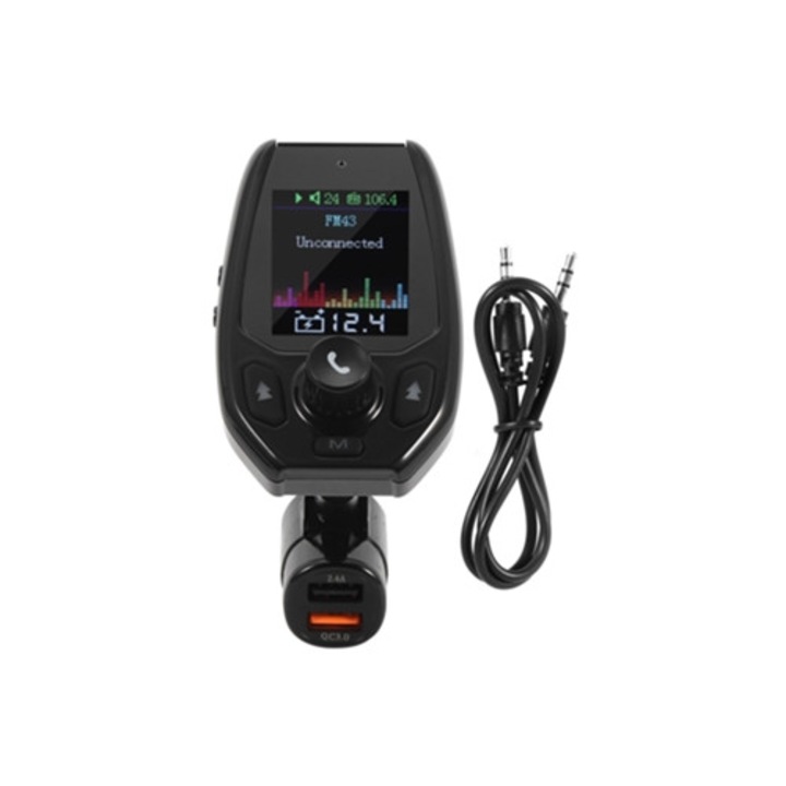Player MP3 auto cu modulator FM, 43 L, dual USB, incarcare rapida, 1.8 inch
