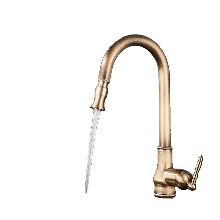 Sanitáris csaptelep, konyhai csaptelep, modern design, kihúzható fúvókával, antik bronz, munkalapra szerelhető