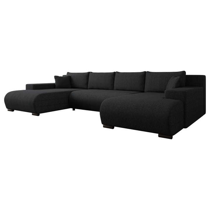 Coltar cu functie de dormit Teromis U Reiat, MIRJAN 24, negru, 191x351x80 cm