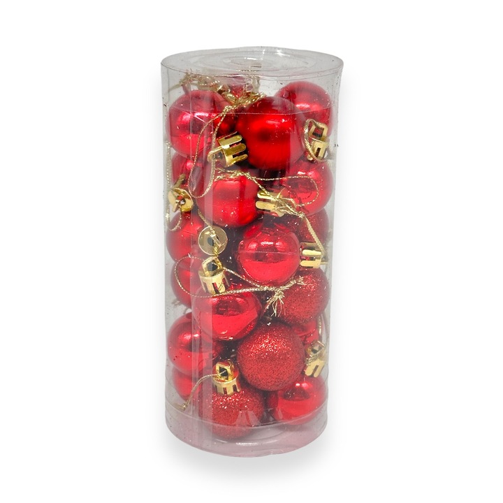 Globuri Decorative Rosii 24 piese – 3.5cm, Set Festiv din PVC pentru Pomul de Craciun