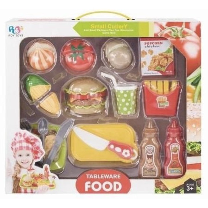 Set jucarie bucatarie copii, Maksik, accesorii gatit, mancare, 3 ani, multicolor