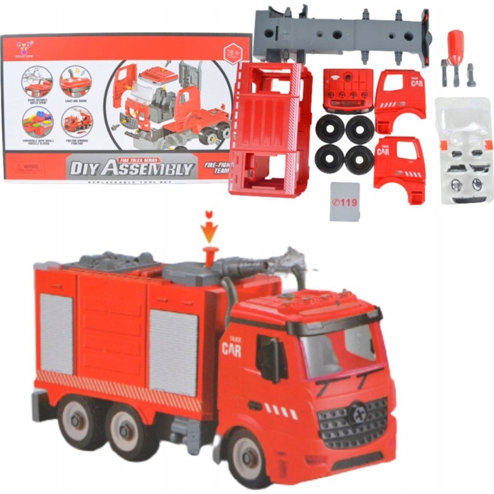 DIY tűzoltóautó készlet, Maksik, tűzoltók, 3 modell, fény- és hangeffektek, 30x19x15cm