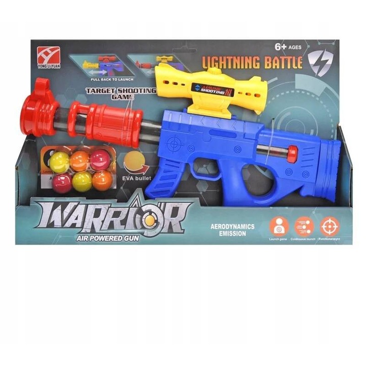 Maksik WARRIOR Lightning Battle játékpisztoly, 6 év+, aerodinamikus rendszer, pull-back mechanizmus