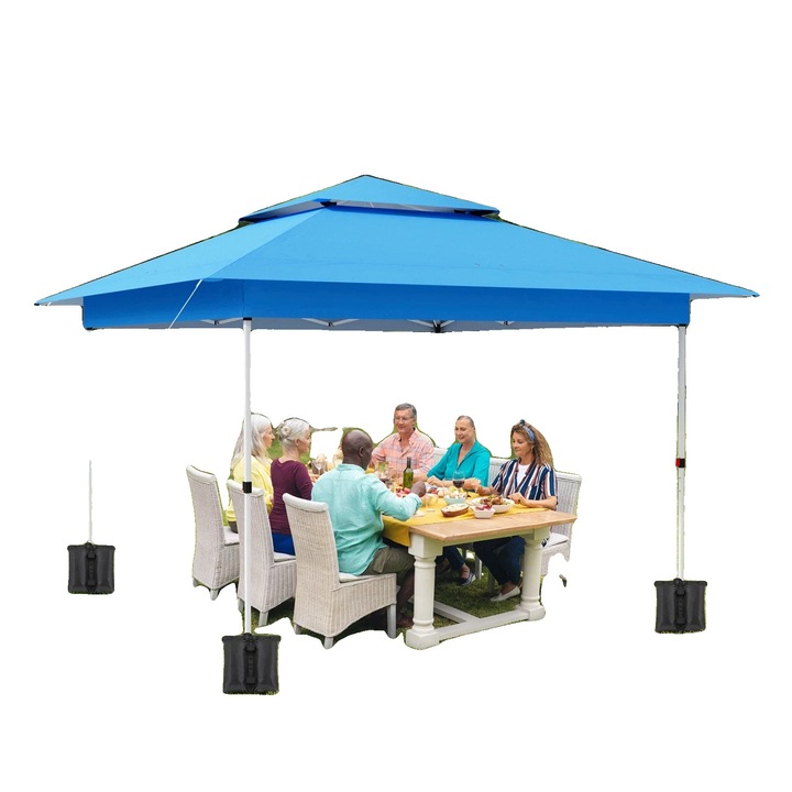 Павилион градина, непромокаем, лесен монтаж, син, 3x3м