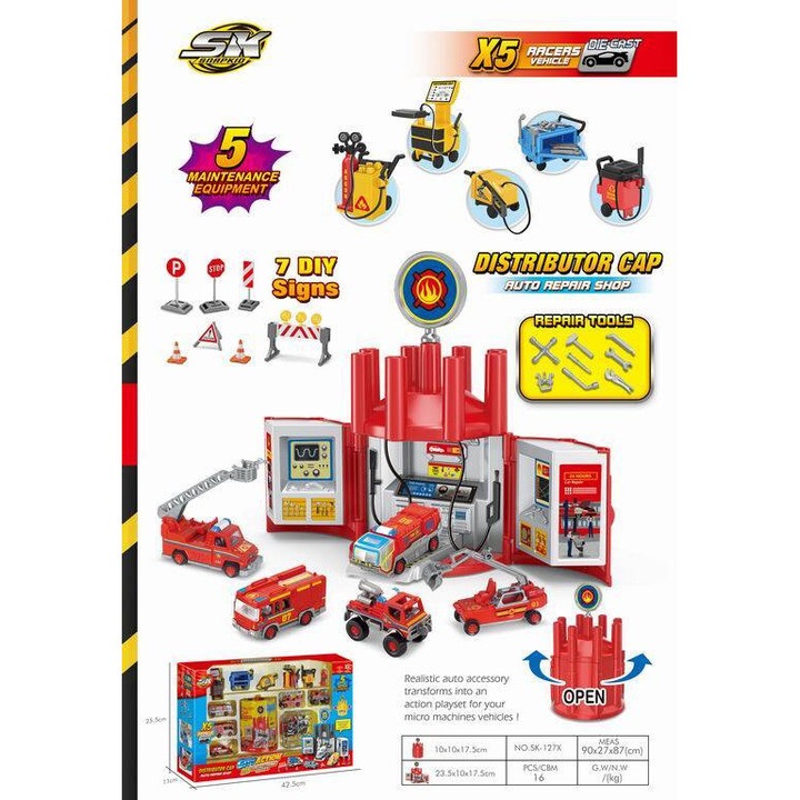 Set atelier auto cu 5 vehicule de salvare, Maksik, 90x73x67cm