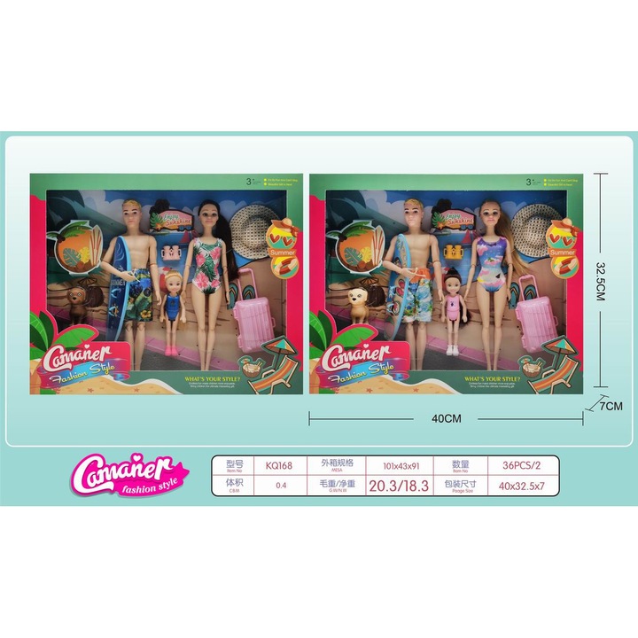 Camaner Fashion Style babakészlet, 36 darab, strandkiegészítők, 40x32.5x7cm, 3 éves kortól