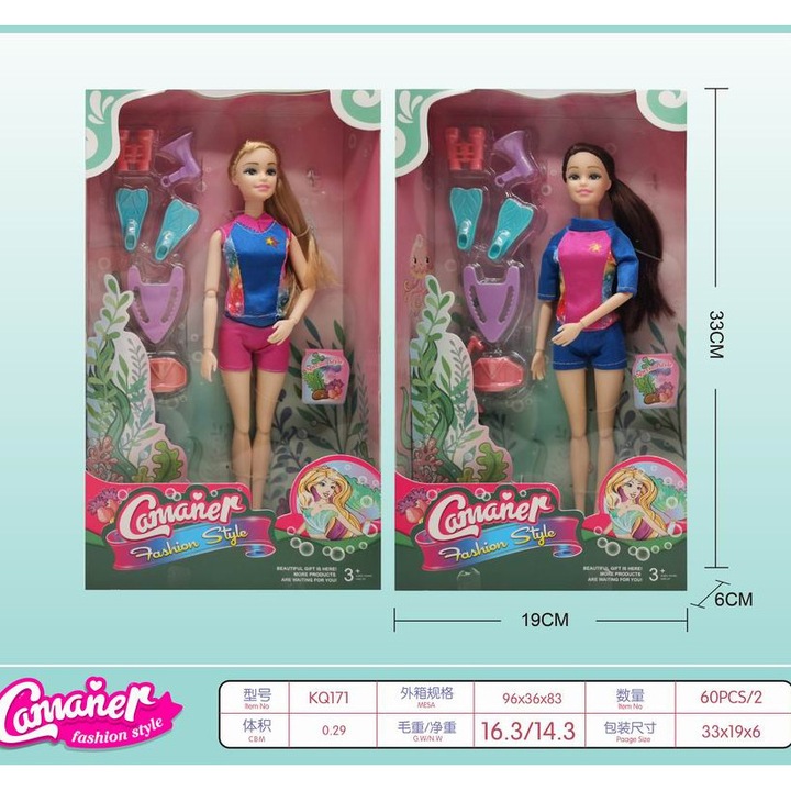 Búvárkészletes baba, Maksik, maszk és uszonyok, többszínű, 33x19x6cm