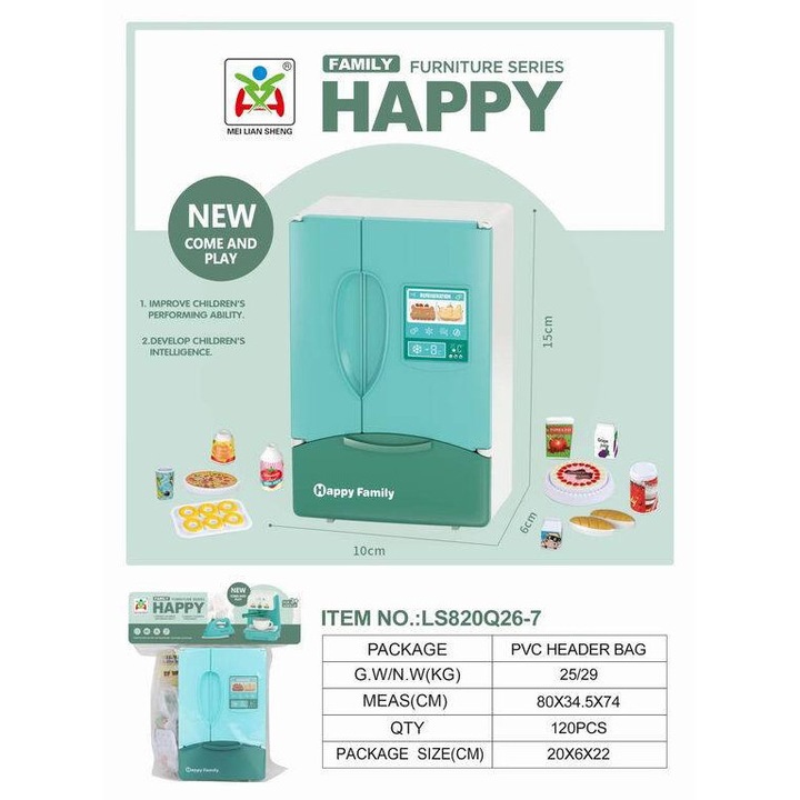 Frigider pentru copii, Maksik, set cu accesorii alimentare, 15x10x5cm, multicolor