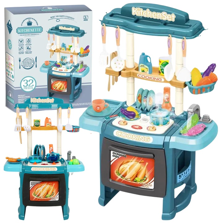 Set bucatarie interactiva, Maksik, masa cu chiuveta, 32 accesorii, 51,5x12x42cm