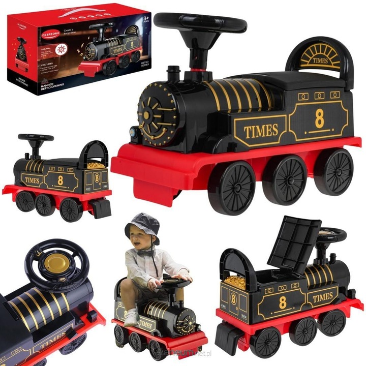 Locomotiva interactiva Maksik, retro, stabila, neagra, 50x22x35cm