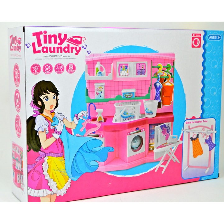 Set de joaca pentru spalatorie, Maksik, cu masina de spalat, uscator, accesorii, multicolor, pentru copii de la 3 ani