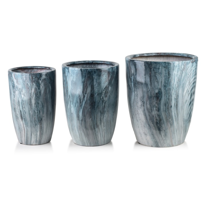 Set 3 ghivece ceramice NEVA MARBLE, 37x37x45,5cm, 30,5x30,5x42,5cm, 24x24x40cm