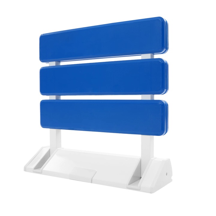 Scaun rabatabil de perete, Scaun de dus, Otel inoxidabil, Capacitate 130 kg, Rabatabil 90°, Dimensiuni 32×34×10 cm, Certificat CE, Albastru