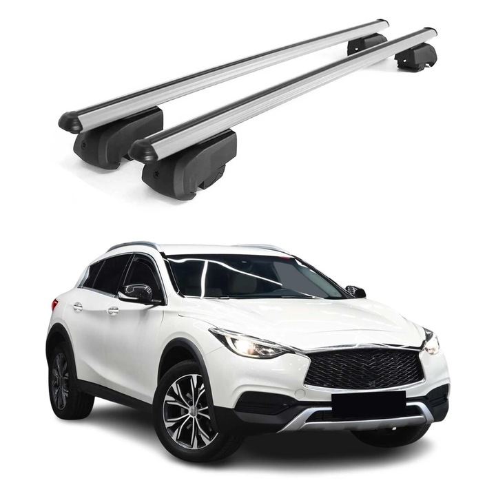 Bare transversale OMAC din aluminiu, 75 Kg, design aerodinamic, pentru Infiniti QX30 2016-2023, gri