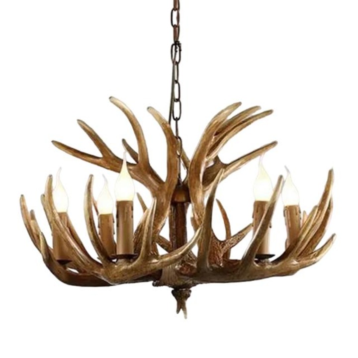 Candelabru, Design Corn de Cerb, Utilizare Versatila, Maro 6x3 brate, Lumina rece 6000K
