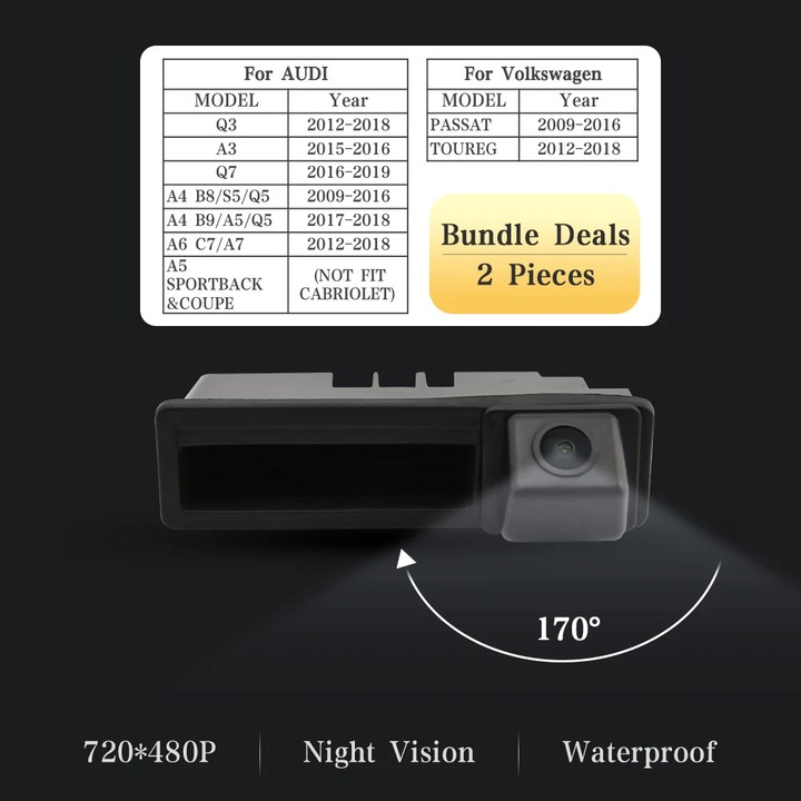 Camera de marsarier, 170 grade, design waterproof, set 2 bucati, 12 V
