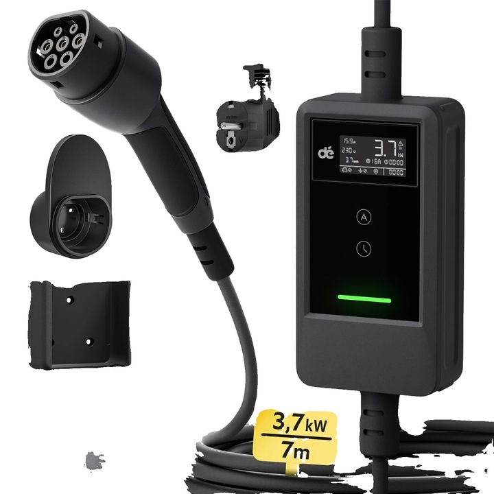 Incarcator vehicul electric, 3.7kW, conector Type 2, cablu Schuko 7m