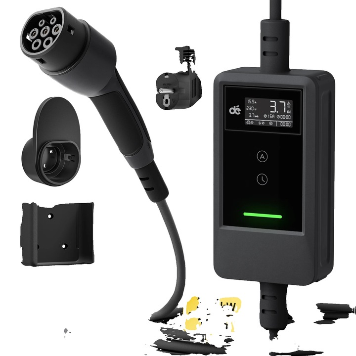 Incarcator vehicul electric, 3.7kW, conector Type 2, cablu Schuko 10m, set