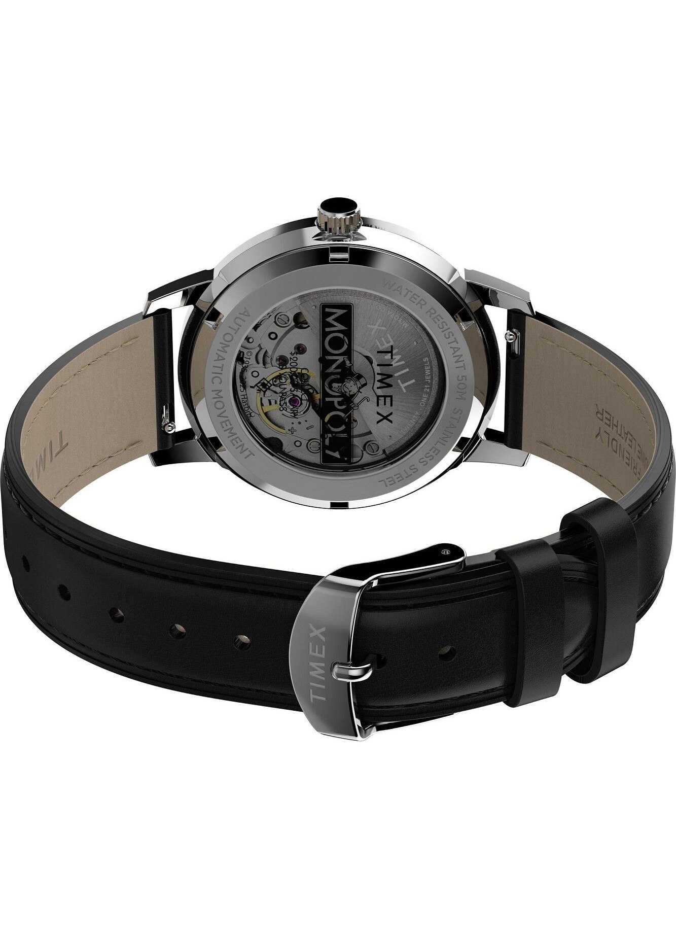 Ceas barbatesc Timex x Monopoly, 38mm, curea din piele neagra