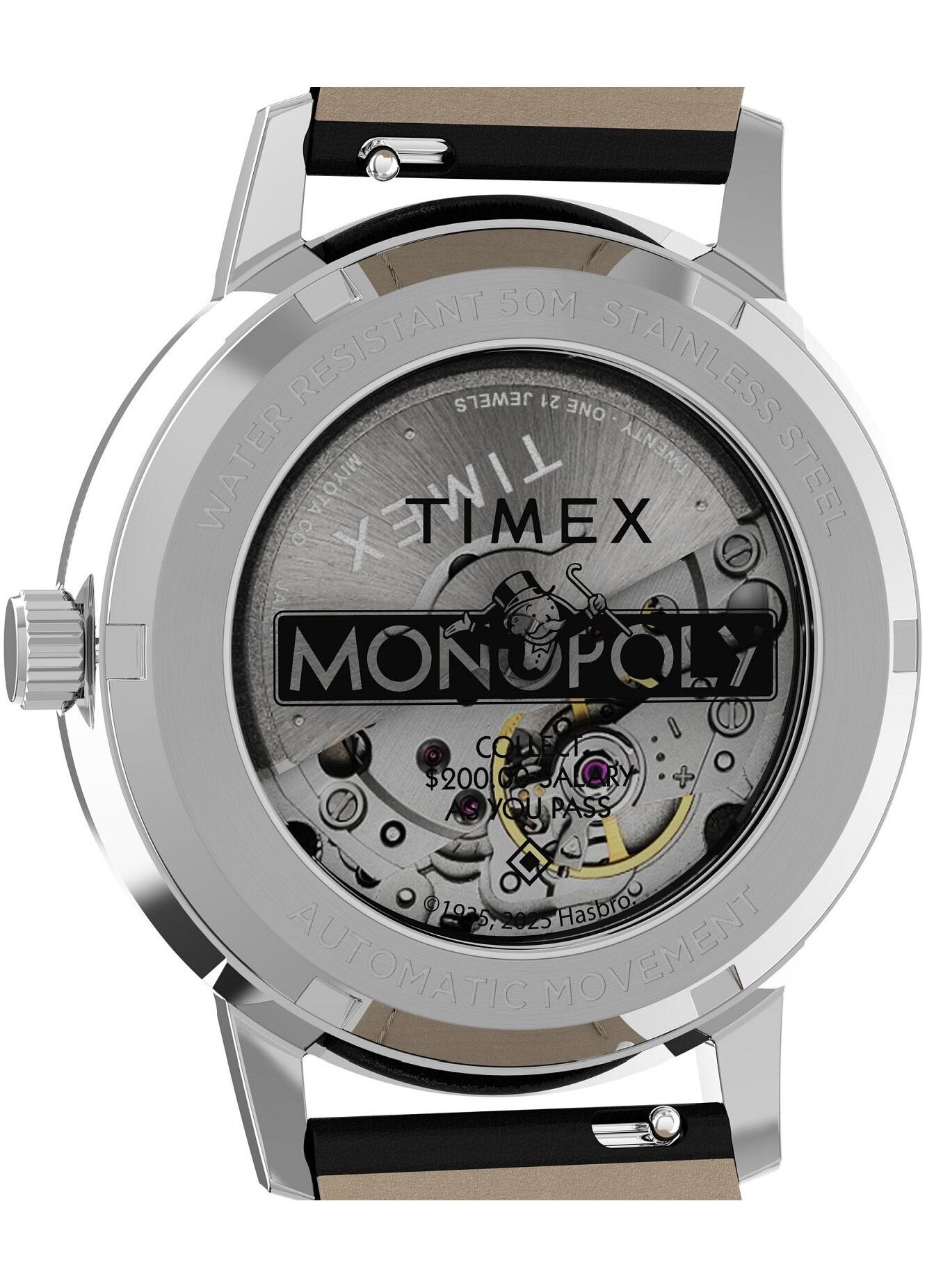 Ceas barbatesc Timex x Monopoly, 38mm, curea din piele neagra