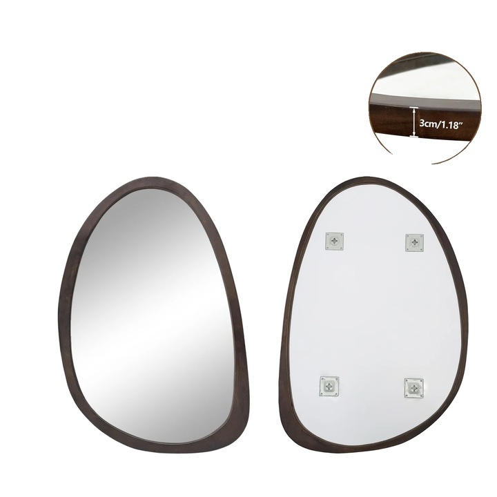 Fali tükör, szabálytalan alakú, gumifa keret, 50x70cm