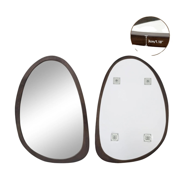 Fali tükör, szabálytalan alakú, gumifa keret, 60x90cm