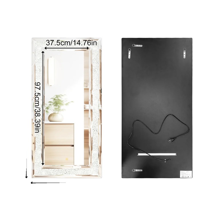 RGB világítású fali tükör, dekoratív design, 120x60 cm