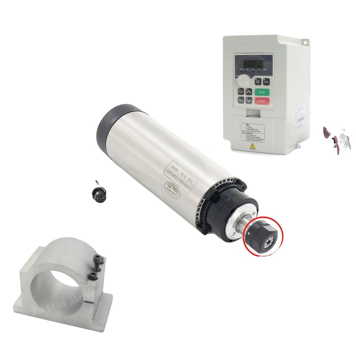 Motor de frezare CNC, 2.2 kW, racire cu aer, cu suport VFD, dimensiuni 80x230mm